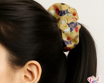 Fameetmeow - Japanese Hair Scrunchie - British Shorthair Cat - Mushroom Floral Flower Pattern - Hair Accessories