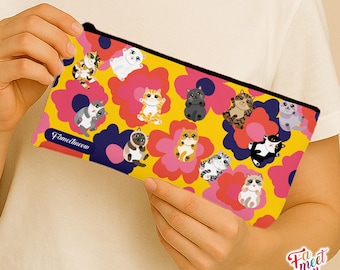 Fameetmeow - Japanese - Pencil Case - Cat of the day - Makeup Cosmetic Bag - Zip Up Bag - Cat lover gift - Handmade