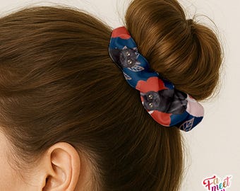 Fameetmeow - Japanese Hair Scrunchie - British Shorthair Cat - Bunga Raya Floral Flower Pattern - Hair Accessories