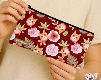 Fameetmeow - Japanese - Pencil Case - Autumn - Makeup Cosmetic Bag - Zip Up Bag - Cat lover gift - Handmade