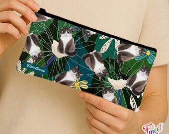 Fameetmeow - Japanese - Pencil Case - Lotus - Makeup Cosmetic Bag - Zip Up Bag - Cat lover gift - Handmade