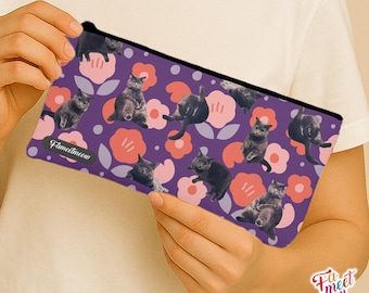 Fameetmeow - Japanese - Pencil Case - British Shorthair - Makeup Cosmetic Bag - Zip Up Bag - Cat lover gift - Handmade