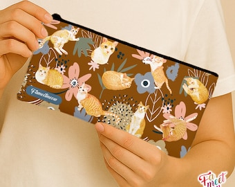 Fameetmeow - Japanese - Pencil Case - Allium - Makeup Cosmetic Bag - Zip Up Bag - Cat lover gift - Handmade