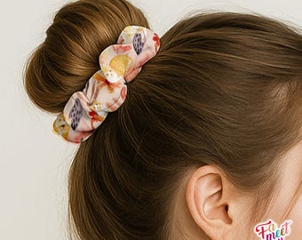 Fameetmeow - Japanese Hair Scrunchie - Ginger Tabby Cat - Daisy in the sunset Floral Pattern - Hair Accessories