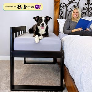 Bedside Raised Dog Bed, Human-Style Freestanding Pet Cosleeper for Dogs & Cats, Mattress Extension, Wood Bunk Bassinet for Sm, Med, Lg Breed