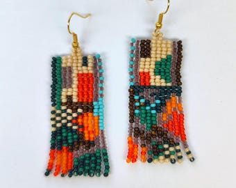 Handmade Beaded Fringe Earrings – Boho Fall Dangle Jewelry