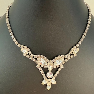 Vintage Rhinestone Bib Necklace: Pear, Round & Square Stones
