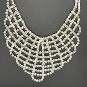 Vintage 1970s Sparkly & Shiny Rhinestone Bib Adjustable Necklace with Silver Chain and Extender