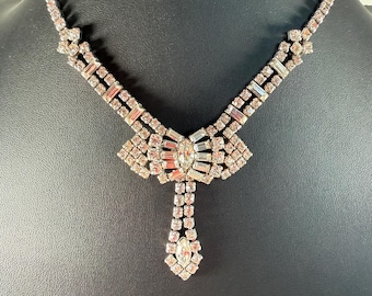 Vintage 1940s Kramer N.Y. Rhinestone Choker with Bow Pendant