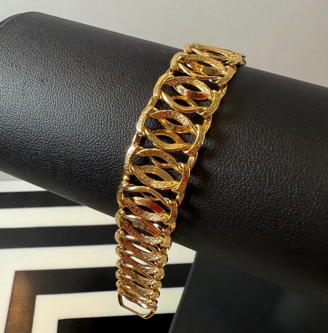 Vintage 1980s Shiny Gold Tone Lattice Style Link Bracelet - Etsy