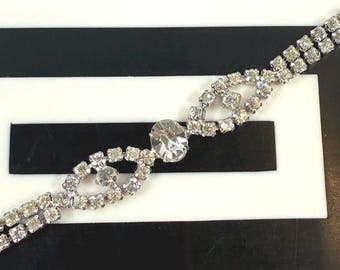 Vintage 1970s Glamorous Art Deco Rhinestone Tennis Bracelet