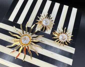 Vintage 1960s Sarah Coventry NOS Starburst Brooch & Clip-On Earrings Set
