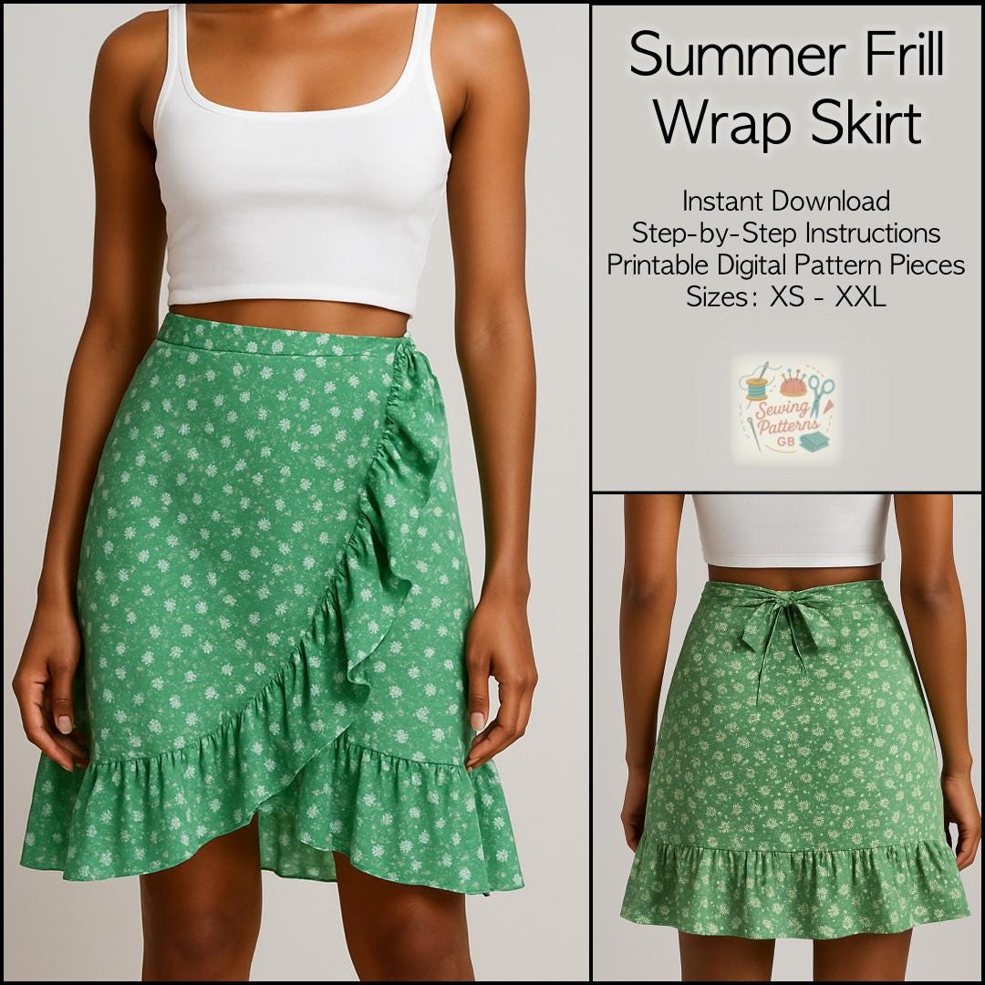 Summer Wrapped Frill Skirt Summer Wrap Skirt Sewing Pattern PDF