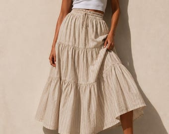 Green Tiered Skirt Sewing Pattern PDF | Elastic Waist Summer Skirt Pattern | Beginner Friendly Boho Midi Skirt | Instant Download