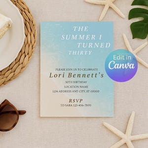 The Summer I Turned 30 Invitation | Beach Themed Birthday Party Invite | Editable Template Inspired by The Summer I Turned Pretty | Digital
