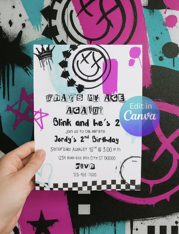 Blink 182  Girl/Boy Punk Birthday Invitation | Editable 2nd Birthday Invite | What’s My Age Again Party | Instant Download | 2nd Birthday
