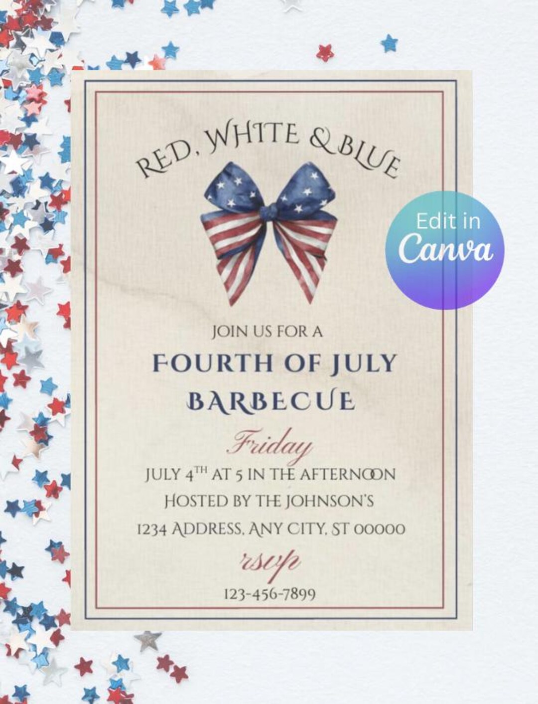 Red White and Blue BBQ Invitation | Vintage 4th of July Party Evite ...