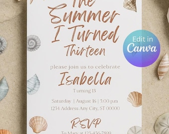 Editable The Summer I Turned Pretty Inspired Invitation | Teen Girl Summer Birthday Invite | Beach Theme Party Template | Instant Download