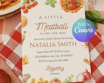 A Little Meatball Is On the Way Baby Shower Invitation | Italian Baby Invite | Pasta Baby Shower | Editable Template | Gender Neutral
