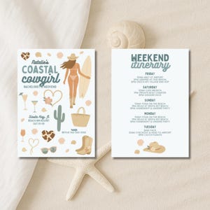 Coastal Cowgirl Bachelorette Invitation Template: Beach Weekend Itinerary (Canva, Digital Download)