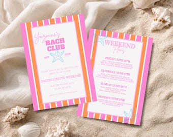 Bach Club Coastal Bachelorette Invitation Template: Beach Weekend Itinerary