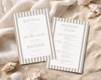 Last Toast on the Coast Bachelorette Invitation and Itinerary Template