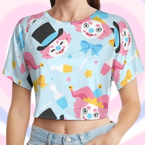 Clowncore Crop Top, Y2K Kidcore Weirdcore Tee, Funny Clown Print Shirt, Gen Z Aesthetic