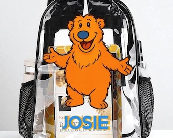 Personalized Clear Backpack, Bear in the Big Blue House, Custom Name School Bag for Kids, Back to school,