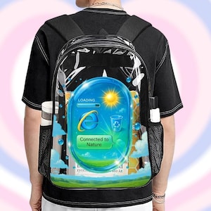 2000s Portal Print Backpack – Y2K Frutiger Aero Aesthetic | Clear Transparent Bag, Kidcore Vaporwave Design, Gen Z Weirdcore Style 17 inch