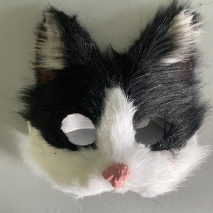 Handmade Realistic Tuxedo Cat Mask - Faux Fur Animal Mask for Halloween, Costume, or Display
