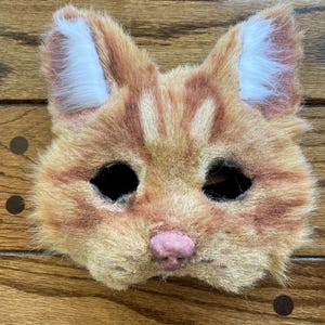 Handmade Realistic Orange Tabby Mask - Faux Fur Animal Mask for Halloween, Costume, or Display