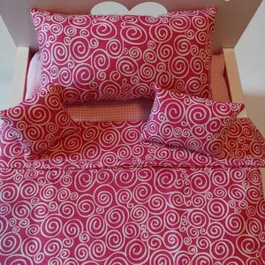 18-inch Doll Bedding Set: Red Swirls Cotton, 4-Piece