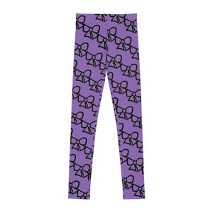 Playful Bow Pattern Youth Leggings, Fun Yoga Pants, Kids Activewear, Fashionable Leggings for Girls, Gift for Birthday, Dance Wear