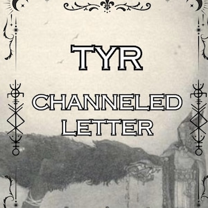 Peut inclure: Une impression rectangulaire avec le texte TYR CHANNELED LETTER et The Volva Den. Le design comprend une bordure décorative noire avec des motifs de lune et d'étoiles, et une illustration centrale d'une silhouette encapuchonnée près d'un loup.