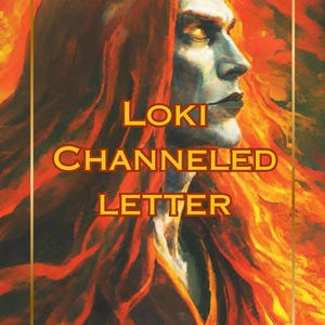Puede incluir: Retrato artístico de un personaje con piel pálida, labios oscuros y largo cabello rojo, sobre un fondo naranja y rojo ardiente. El texto "LOKI CHANNELED LETTER" se muestra en letras doradas.