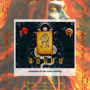 May include: A rectangular card featuring a black line drawing of a figure labeled Loki, positioned above four small wooden tiles with carved symbols. The set is arranged on a black cloth with white geometric patterns, flanked by two small round candles.