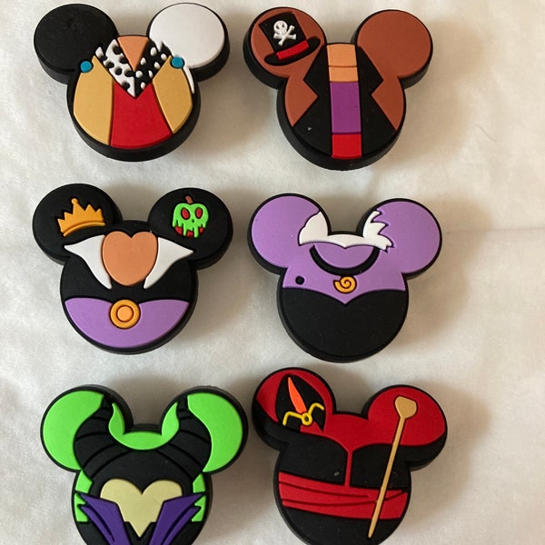 Disney Mickey Mouse Ears Villians shoe charms set of 6