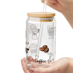Coffee Lover Glass Cup - 16oz Iced Coffee Tumbler with Lid & Straw | Cute Barista Aesthetic Glass for Daily Brews , Caffeine Queens