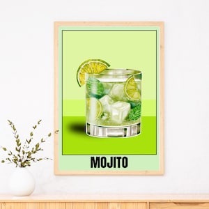 Vintage Mojito Digital Wall Art – Printable Retro Cocktail Poster for Bar Cart or Kitchen, Stylish Drink Decor for Mojito Lovers