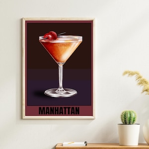 Vintage Manhattan Digital Wall Art – Printable Retro Whiskey Cocktail Poster for Bar or Kitchen, Stylish Drink Decor for Whiskey Lovers