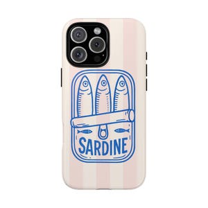 Sardine Phone Case Retro Tinned Fish Aesthetic Cover for iPhone 16/15/14/13/12/11, Pixel 9 8 7 6, Samsung S25 S24 S23 S22,  Coastal Gift