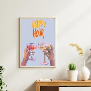 Cocktail Digital Print, Happy Hour Wall Art, Vintage Kitchen Decor, Cheers Print, Bar Cart Art, Retro Printable Wall Art