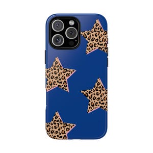 Navy Leopard Star Phone Case – Trendy Y2K Western Glam Aesthetic for iPhone 16/15/14/13/12/11, Samsung S25/S24, Pixel 9/8/7/6