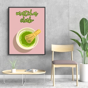 Cute Matcha Print for Pink Kitchen Decor – Trendy Green Tea Digital Wall Art for Coffee Bar, Matcha Lover Poster, Instant Download