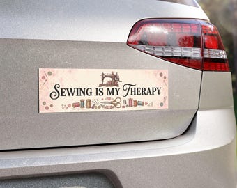 Sewing Is My Therapy Car Magnet – Sewing Machine, Thread, Scissors Decor