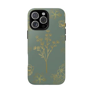 Funda floral verde salvia y dorada: elegante funda botánica para iPhone 16-11, Samsung Galaxy y Pixel 9-6