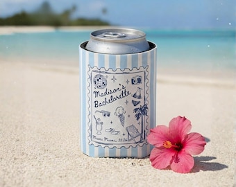 Coastal Bachelorette Can Cooler – Beach Bridal Party Drink Holder, Miami Favors