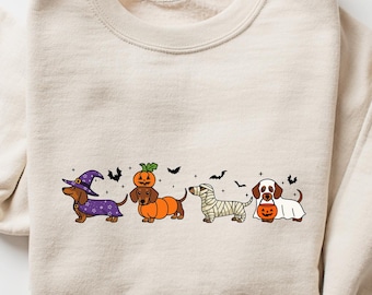 Dachshund Halloween Sweatshirt, Halloween Hot Dog Tee, Wiener Dog Tee, Funny Sausage Dog T-Shirt, Striped Shirt Dog Lover Gift
