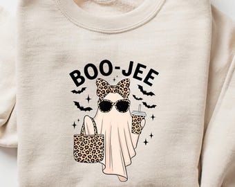 Boo-Jee Ghost Sweatshirt, Leopard Ghost Tee, Ghost Coffee Shirt, Funny Fall Shirt, Ghost Tee, Girly Halloween Gift, Boojee Shirt