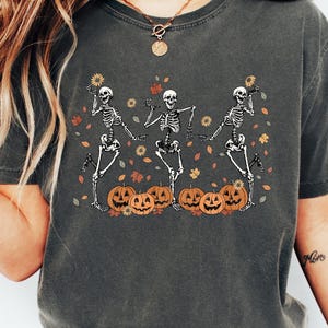 Comfort Colors® Dancing Skeleton Shirt, Halloween Shirt, Pumpkin Shirt, Retro Halloween Shirt, Spooky Season, Cute Fall Shirt